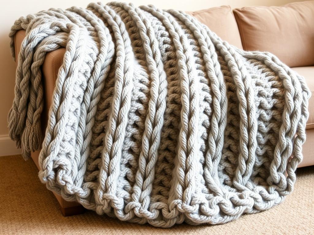 Handmade chunky knit blanket in neutral color - romantic homemade gifts for boyfriend Handmade chunky knit blanket in neutral color - romantic homemade gifts for boyfriend