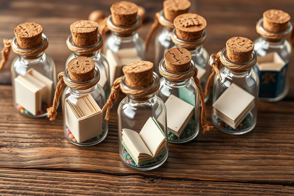 Small glass bottles with tiny books inside as charms - romantic homemade gifts for boyfriend Small glass bottles with tiny books inside as charms - romantic homemade gifts for boyfriend