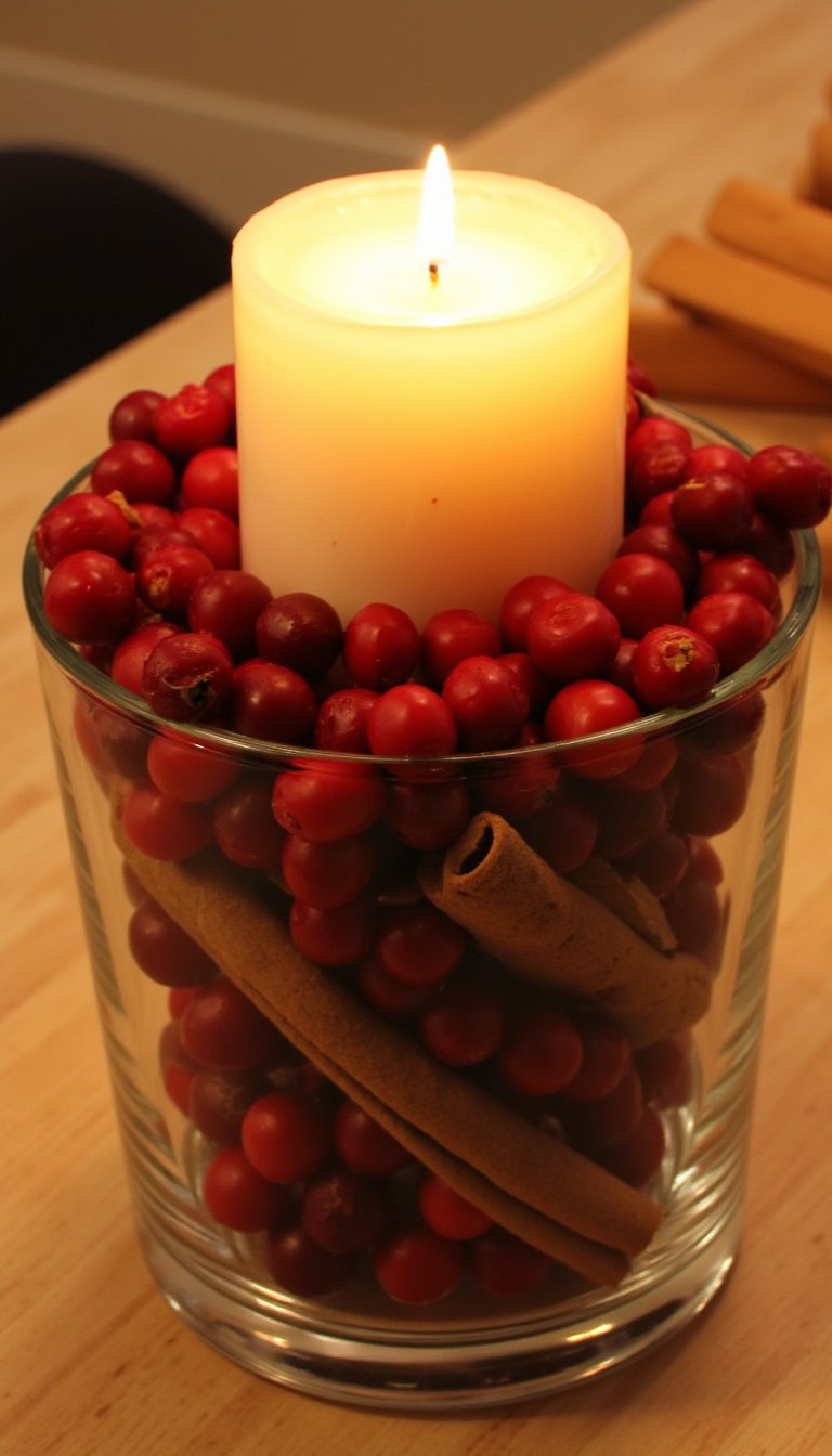 7. Cranberry & Cinnamon Candle Centerpiece