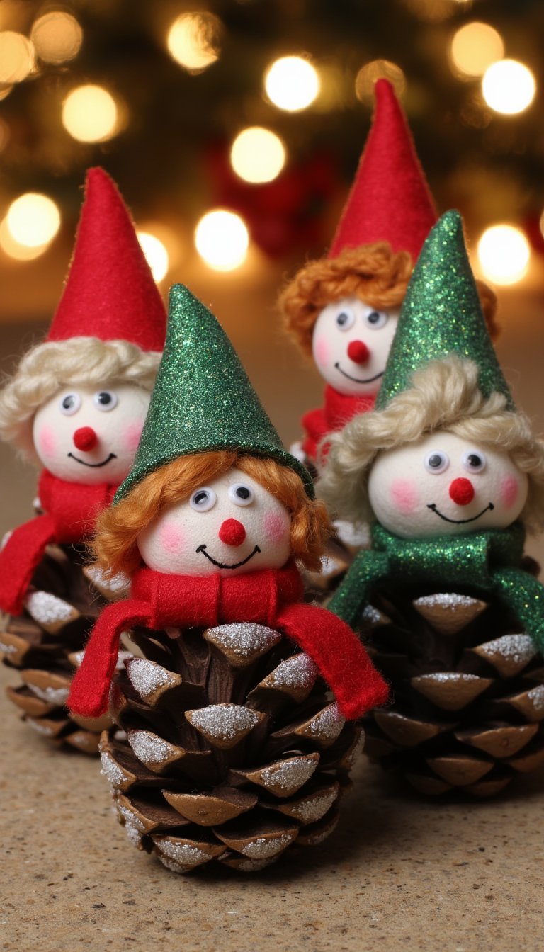 3. Glittery Pinecone Elves