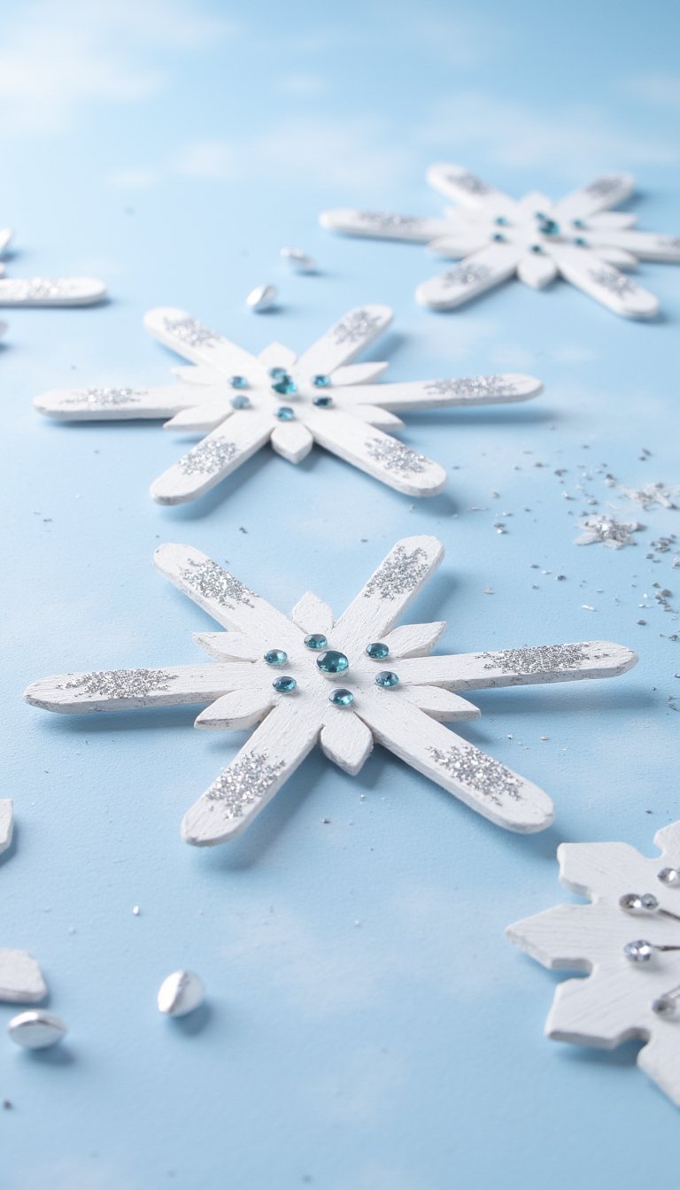 9. Popsicle Stick Snowflakes