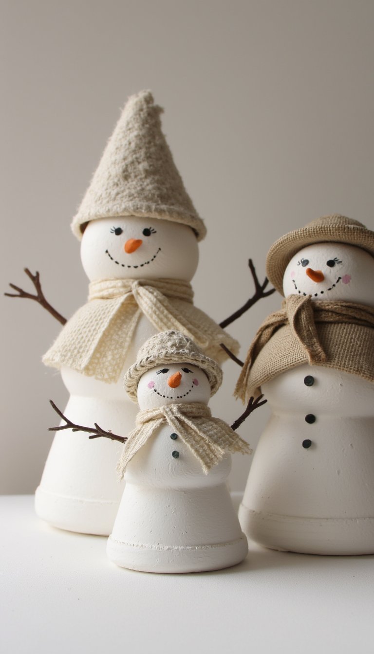 23. Painted Terracotta Pot Snowmen