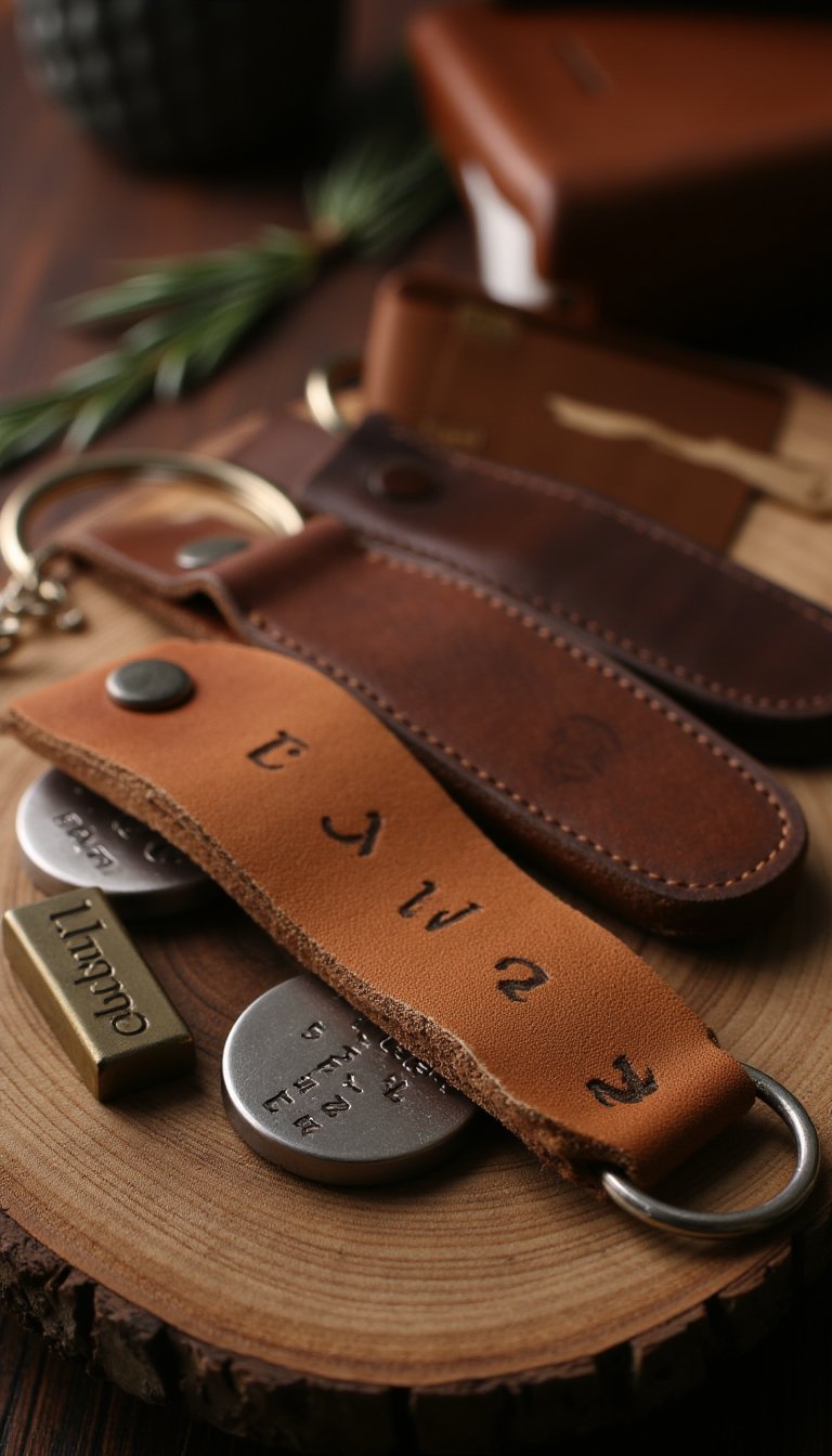 14. Custom-Stamped Leather Keychains