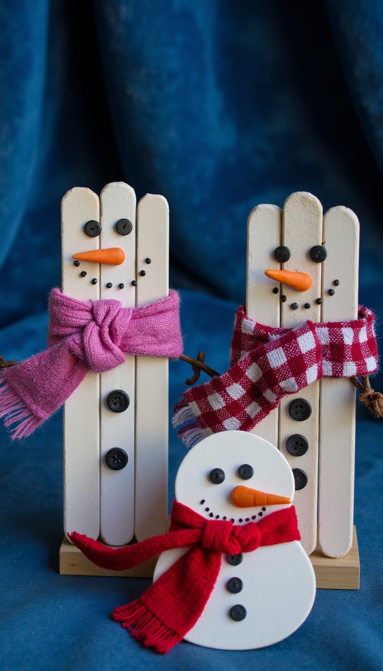 10. Popsicle Stick Snowmen