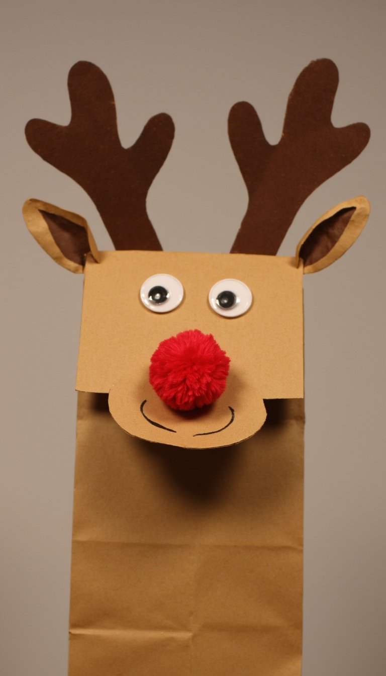 23. Paper Bag Reindeer Puppets