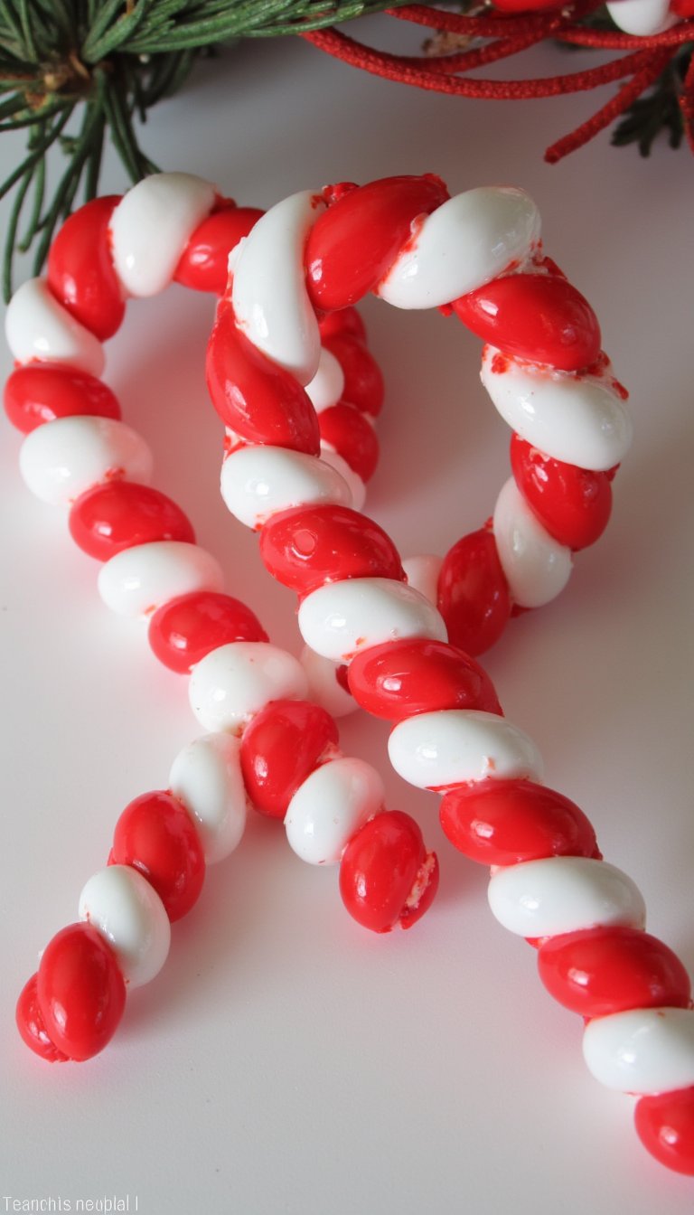 20. Beaded Candy Cane Ornaments