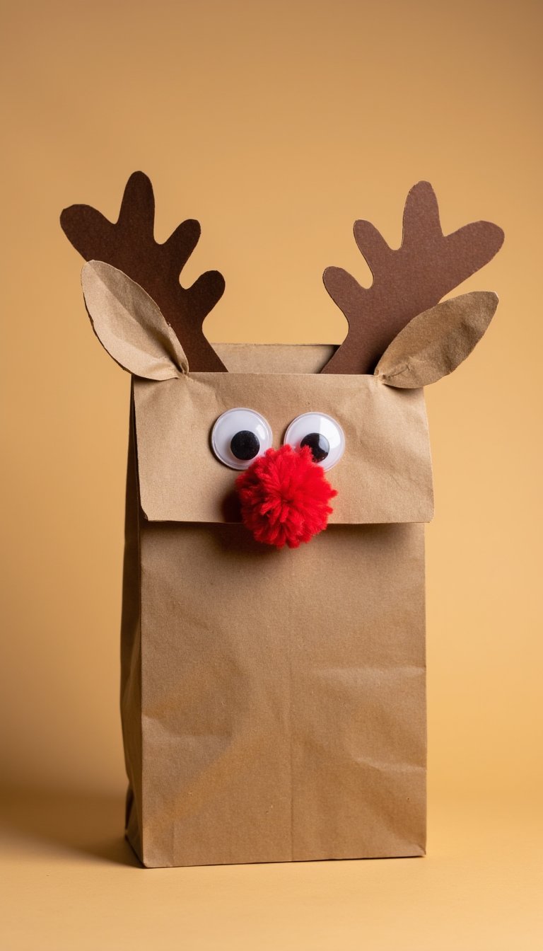 16. Paper Bag Reindeer Puppets