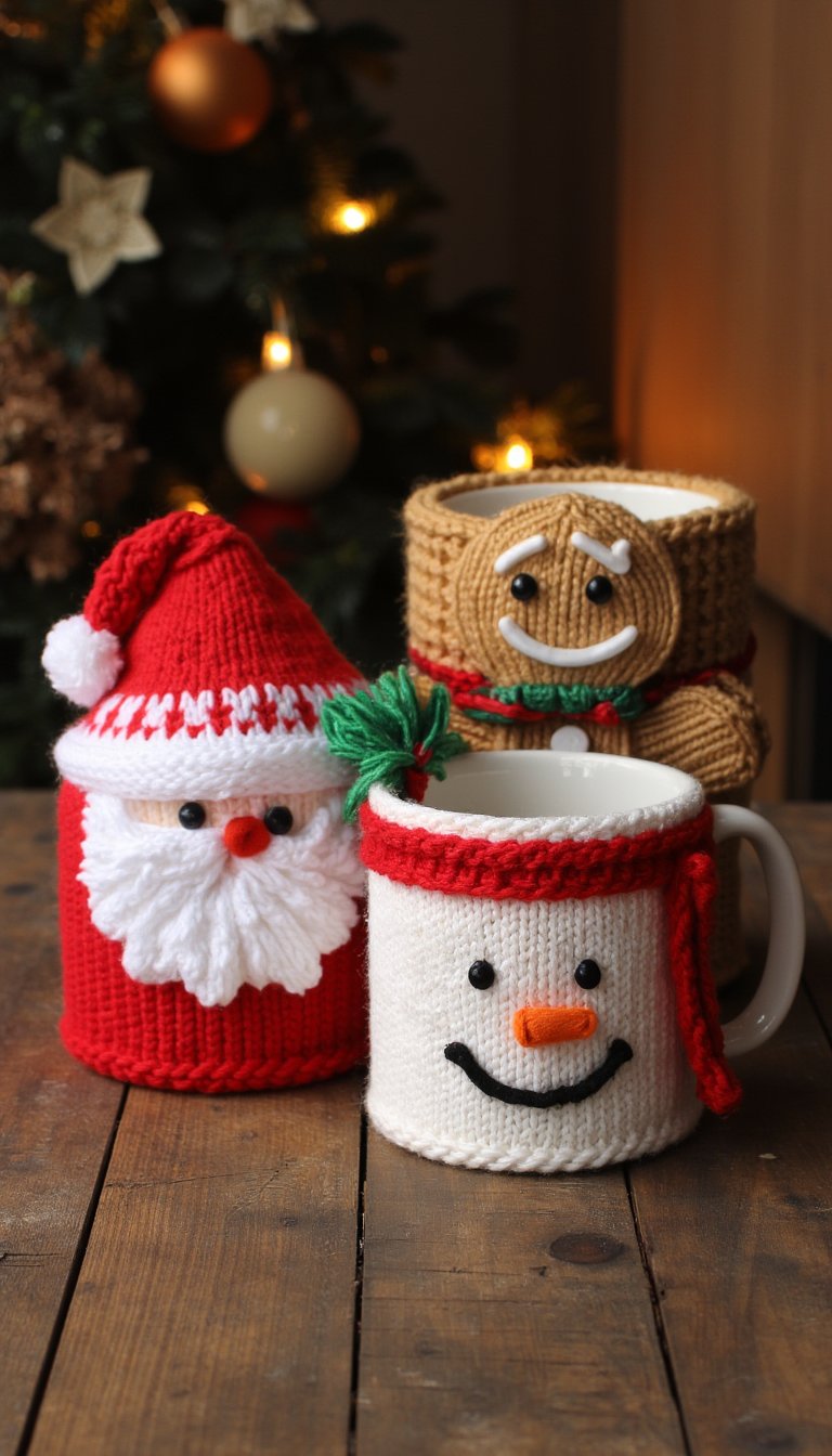 15. Christmas Character Mug Cozies