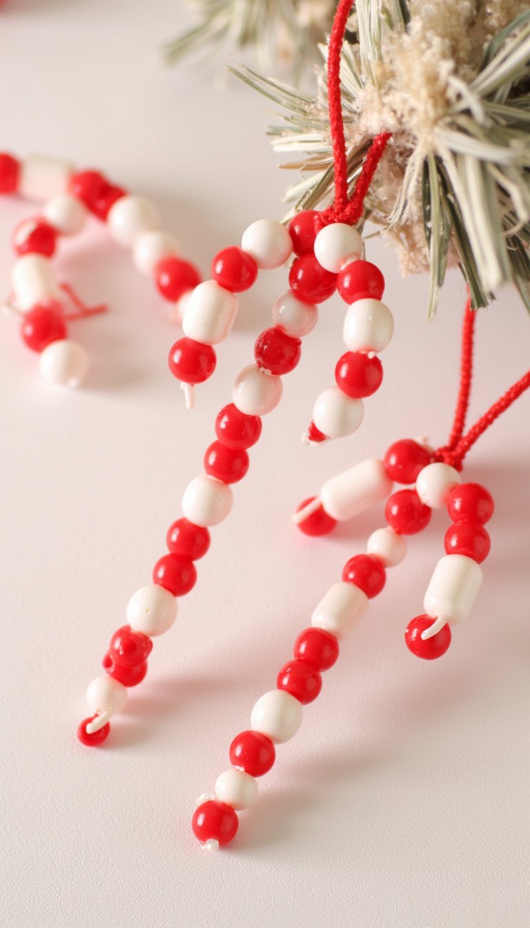 17. Beaded Candy Cane Ornaments
