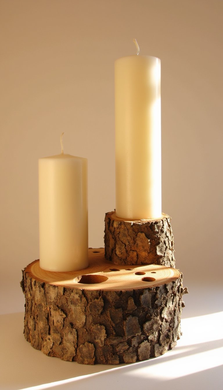24. Birch Log Candle Holders