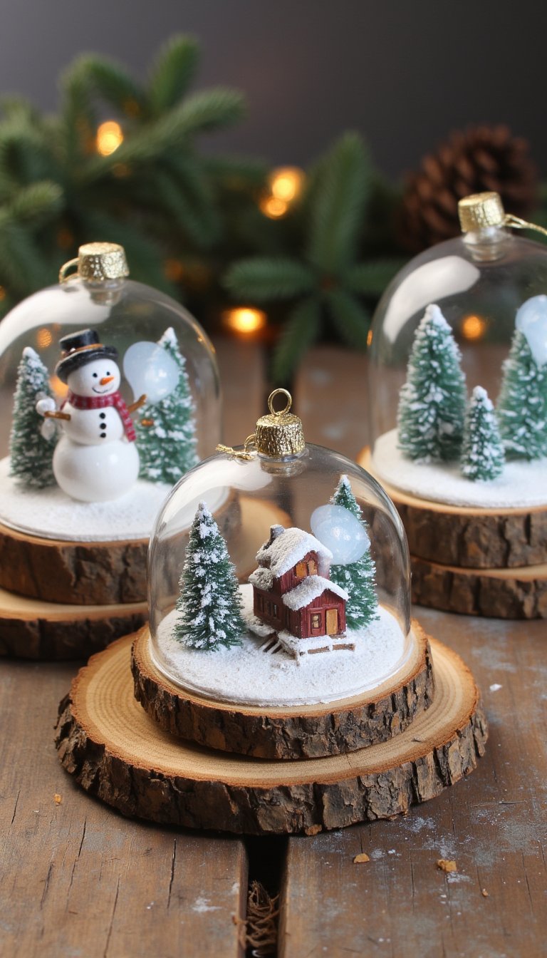 18. Painted Wood Slice Snow Globes