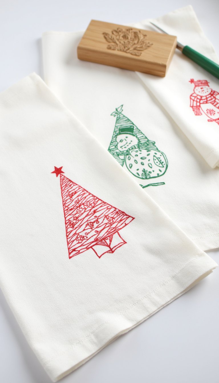 5. Hand-Stamped Tea Towels