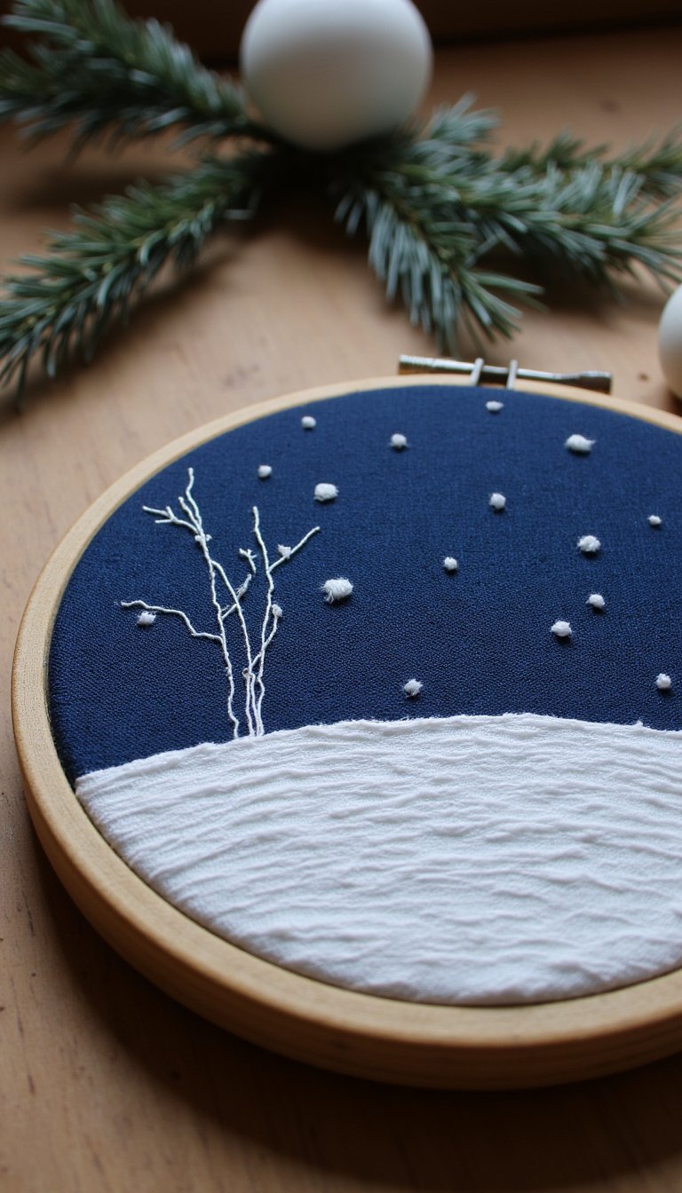 7. Embroidered Winter Hoop Art