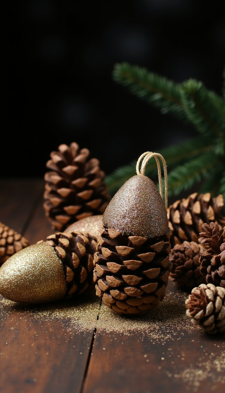 3. Glitter-Dipped Pinecone Ornaments