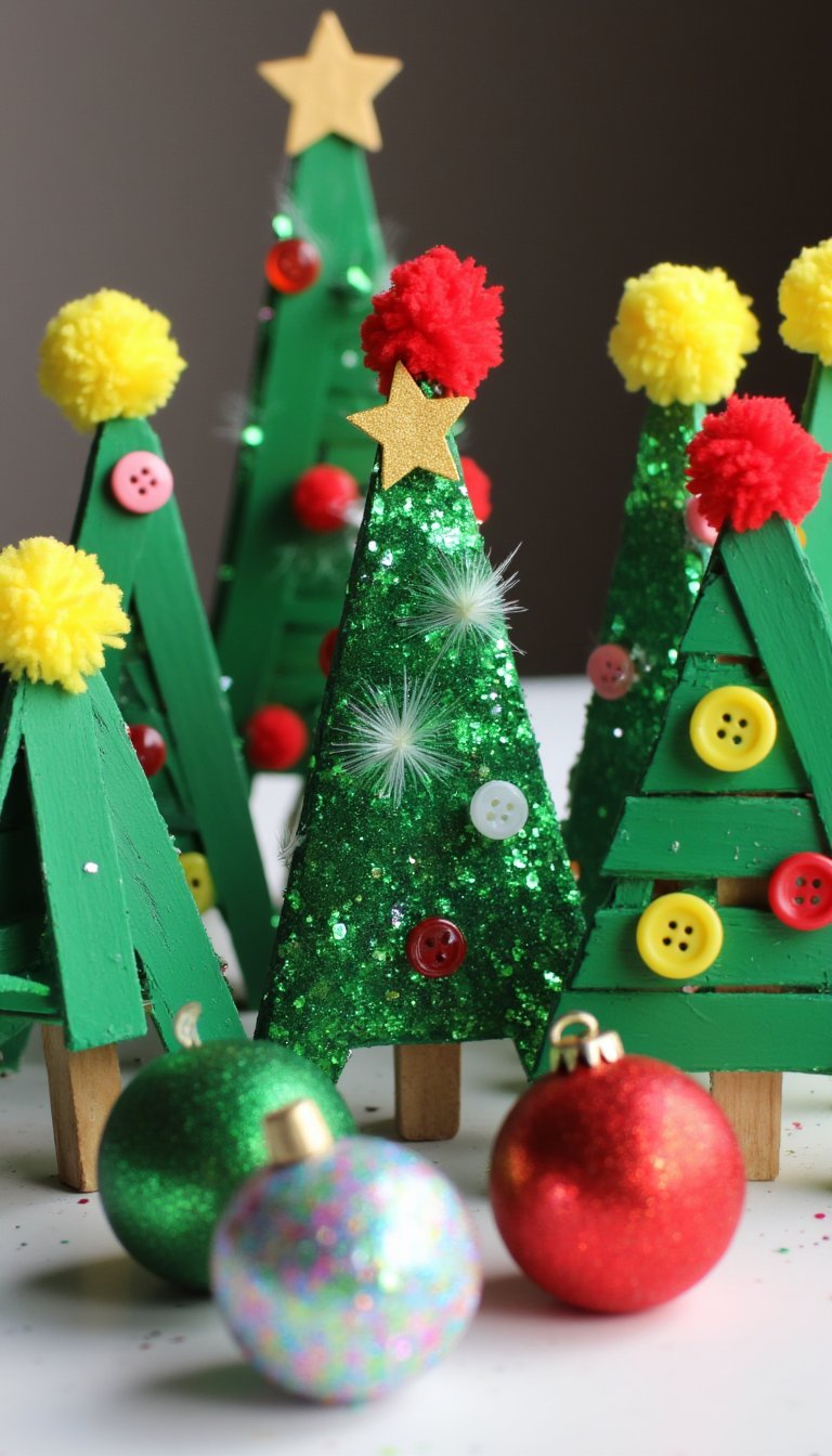 1. Popsicle Stick Christmas Trees