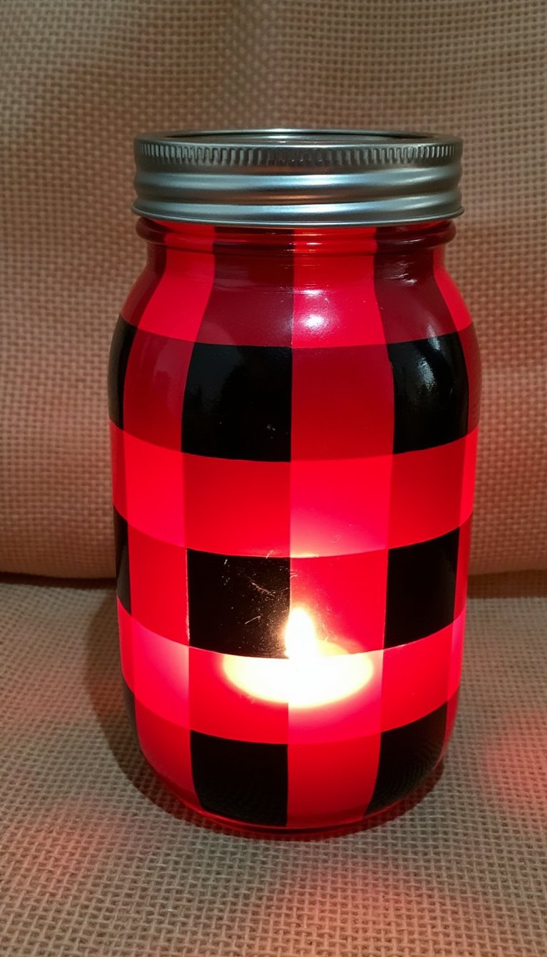 14. Buffalo Check Mason Jar Luminary