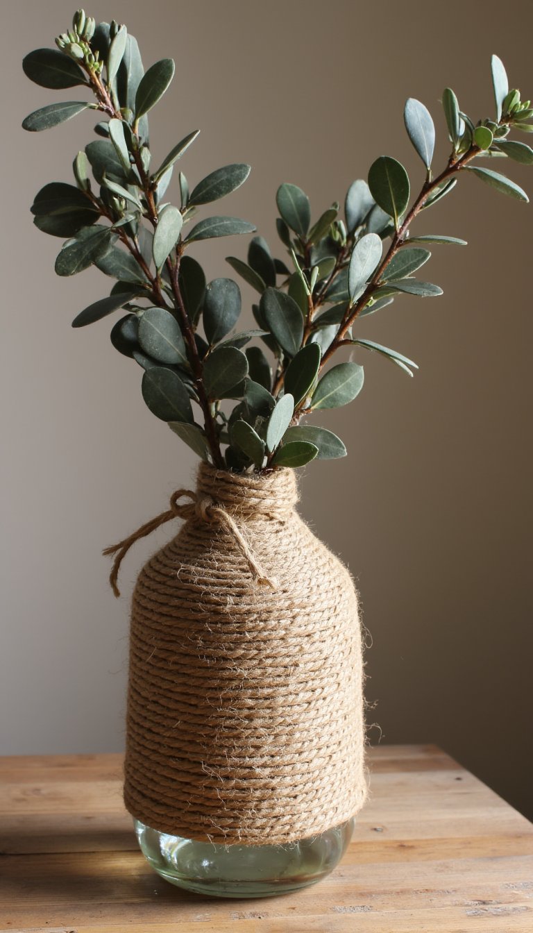 13. Rustic Rope-Wrapped Vase