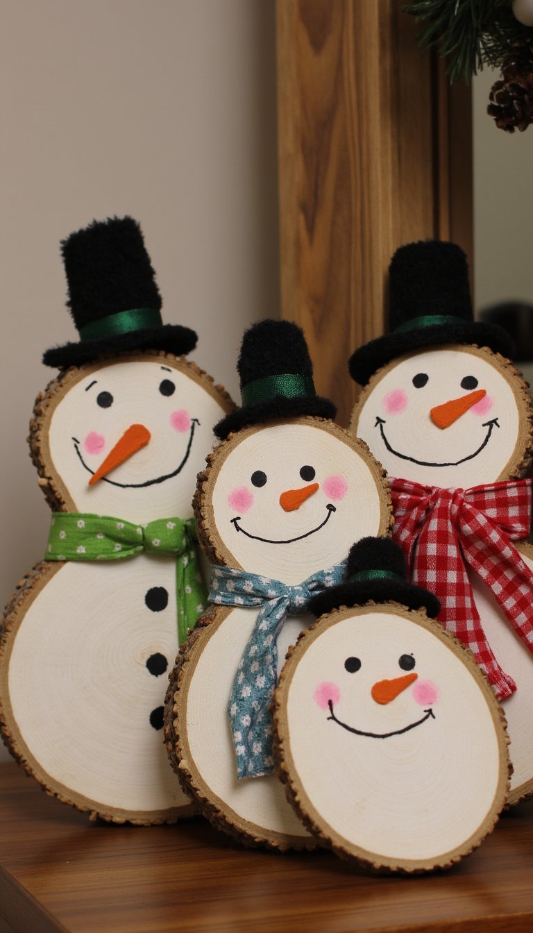 4. Wood Slice Snowman Family