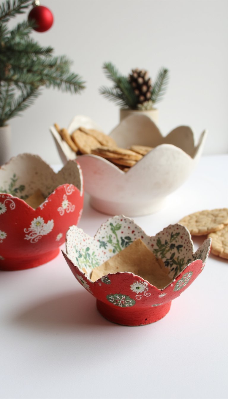 12. Paper Mache Christmas Bowls