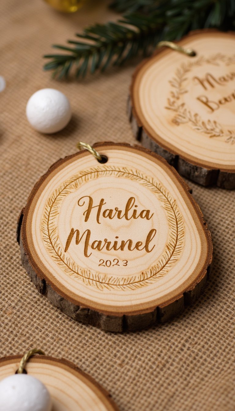 10. Personalized Wood Slice Ornaments