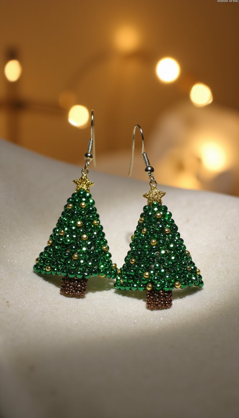 9. Beaded Christmas Tree Earrings