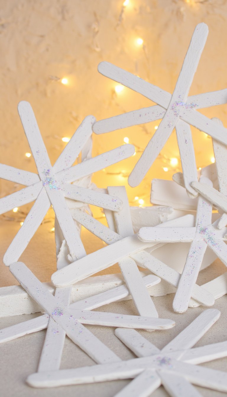12. Popsicle Stick Snowflakes