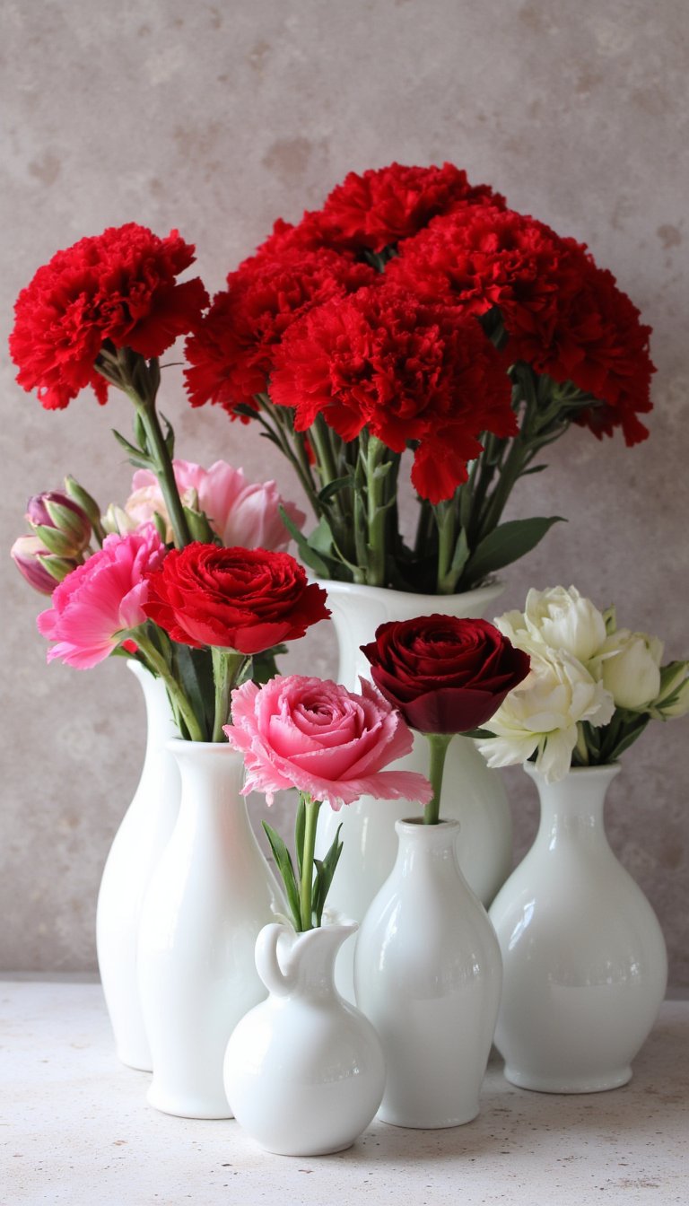 6. Milk Glass Vases Filled with Blooms