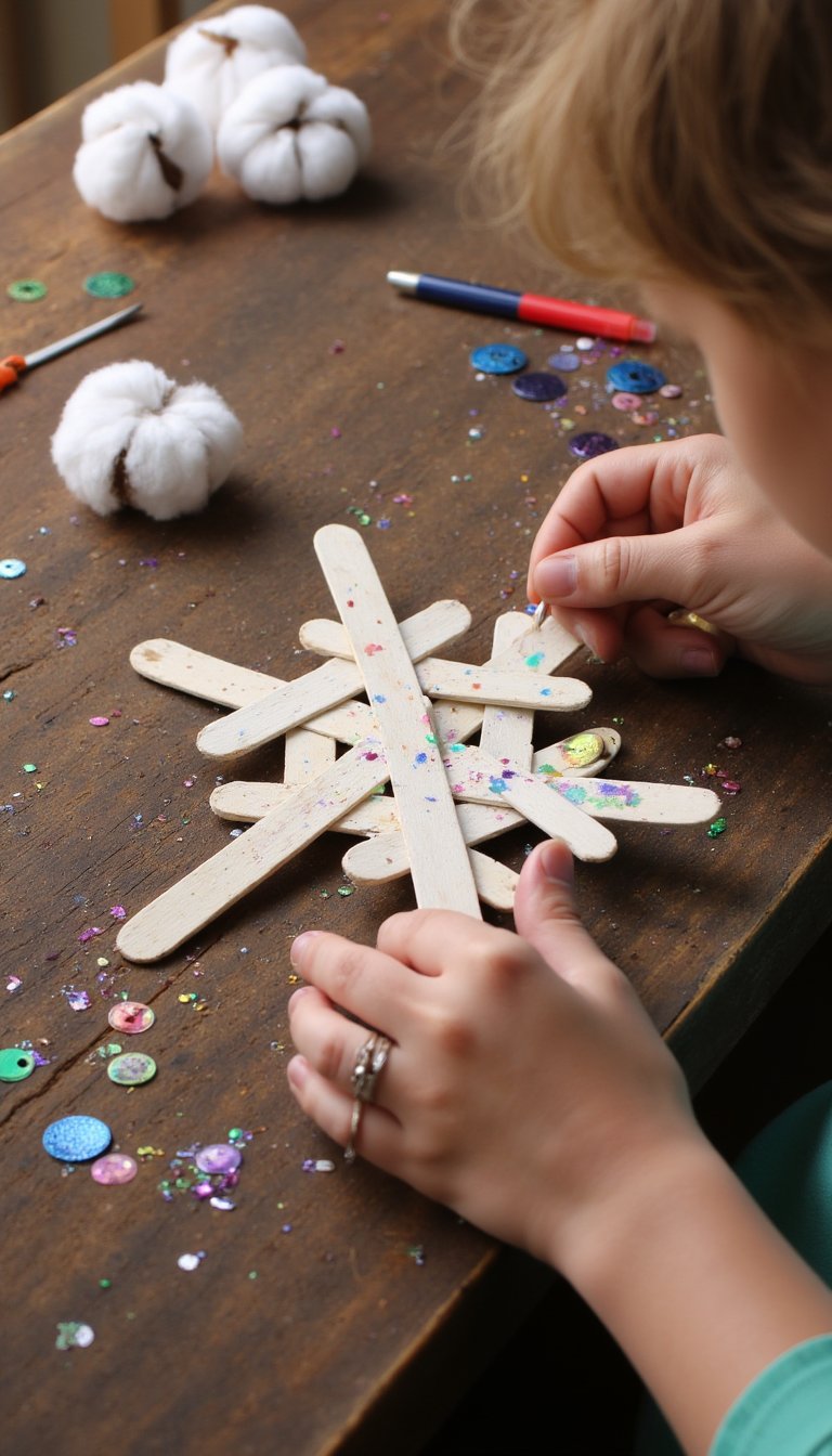 14. Popsicle Stick Snowflakes