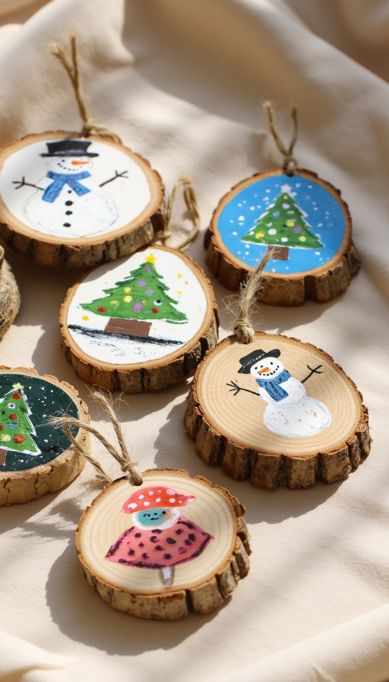 15. Painted Wood Slice Ornaments
