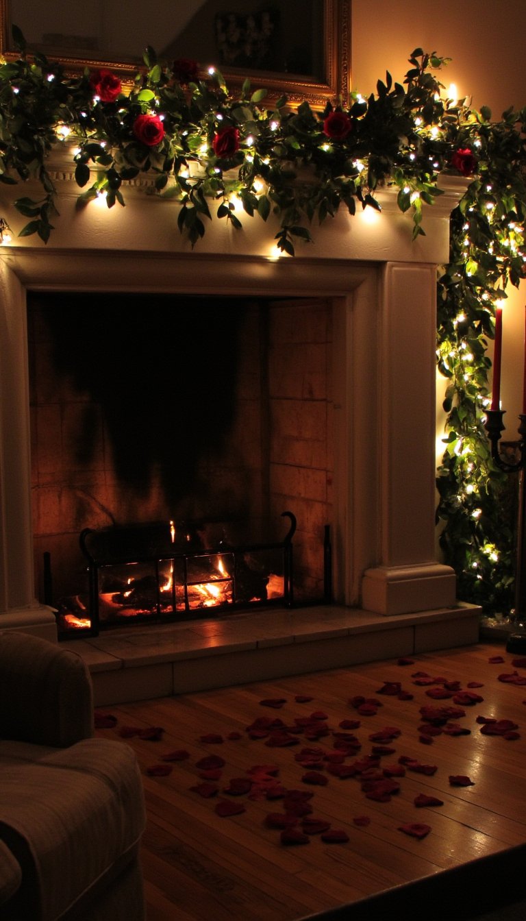 6. A Romantic Fireplace Mantel Dripping with Greenery