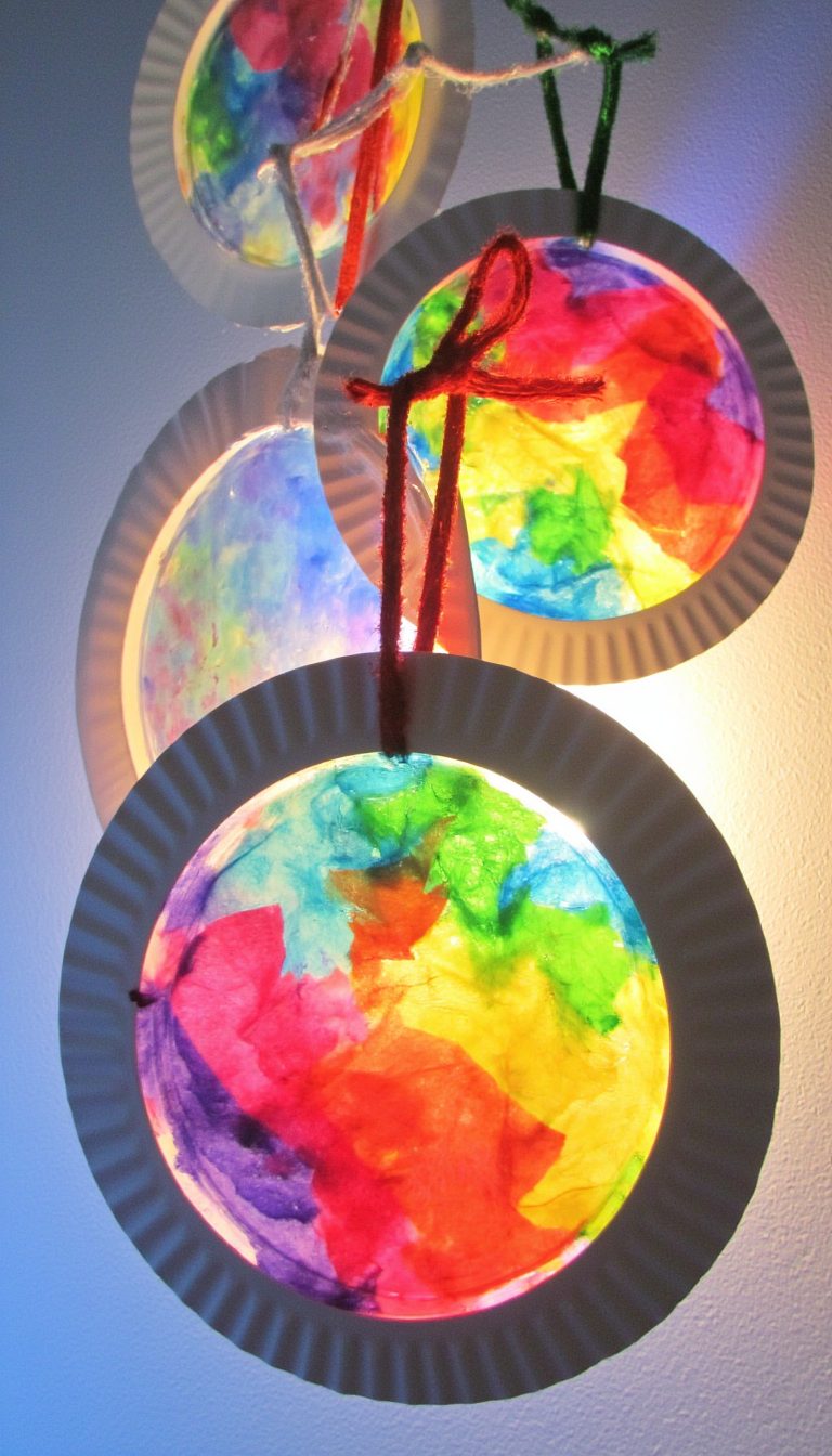 19. "Stained Glass" Ornaments with Tissue Paper