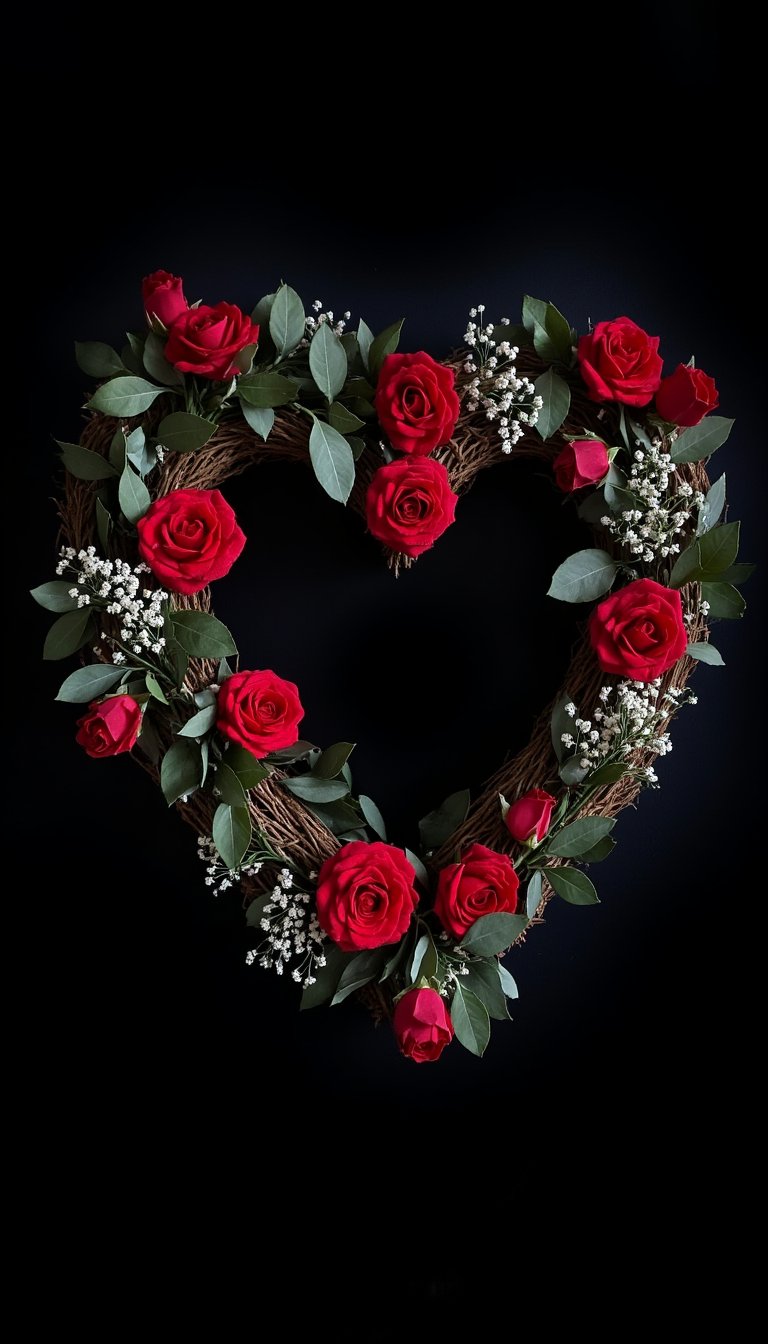 1. A Grand Entrance with a Floral Heart Wreath