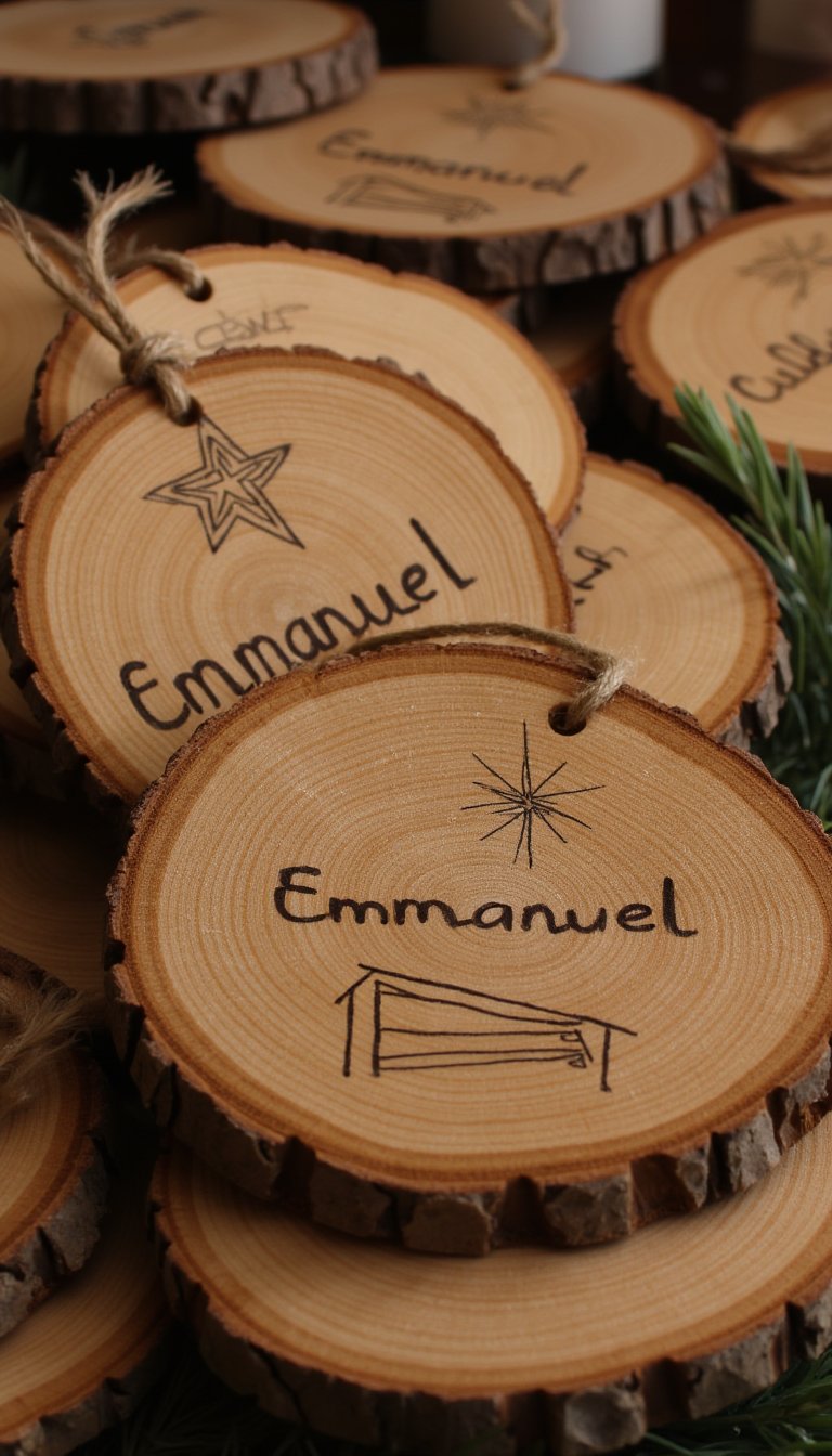 11. Wood Slice "Emmanuel" Ornaments