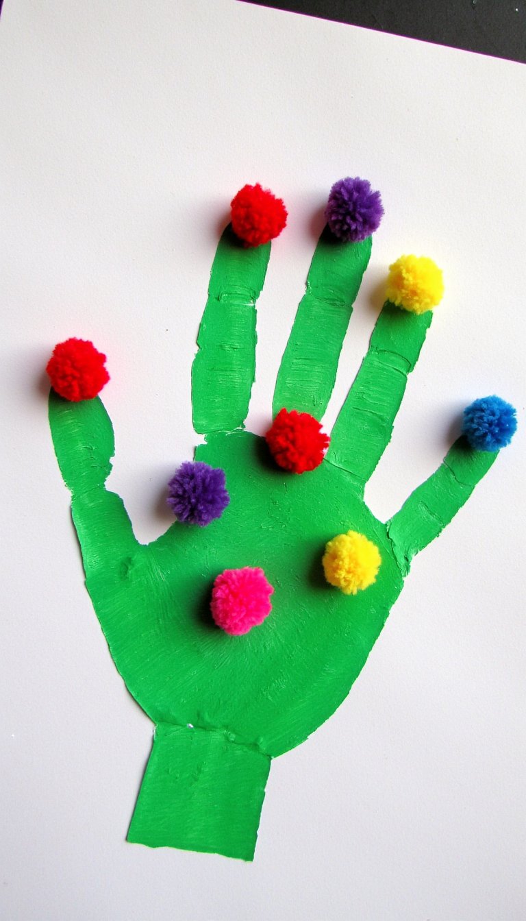 18. Handprint Tree with Pom-Pom Ornaments