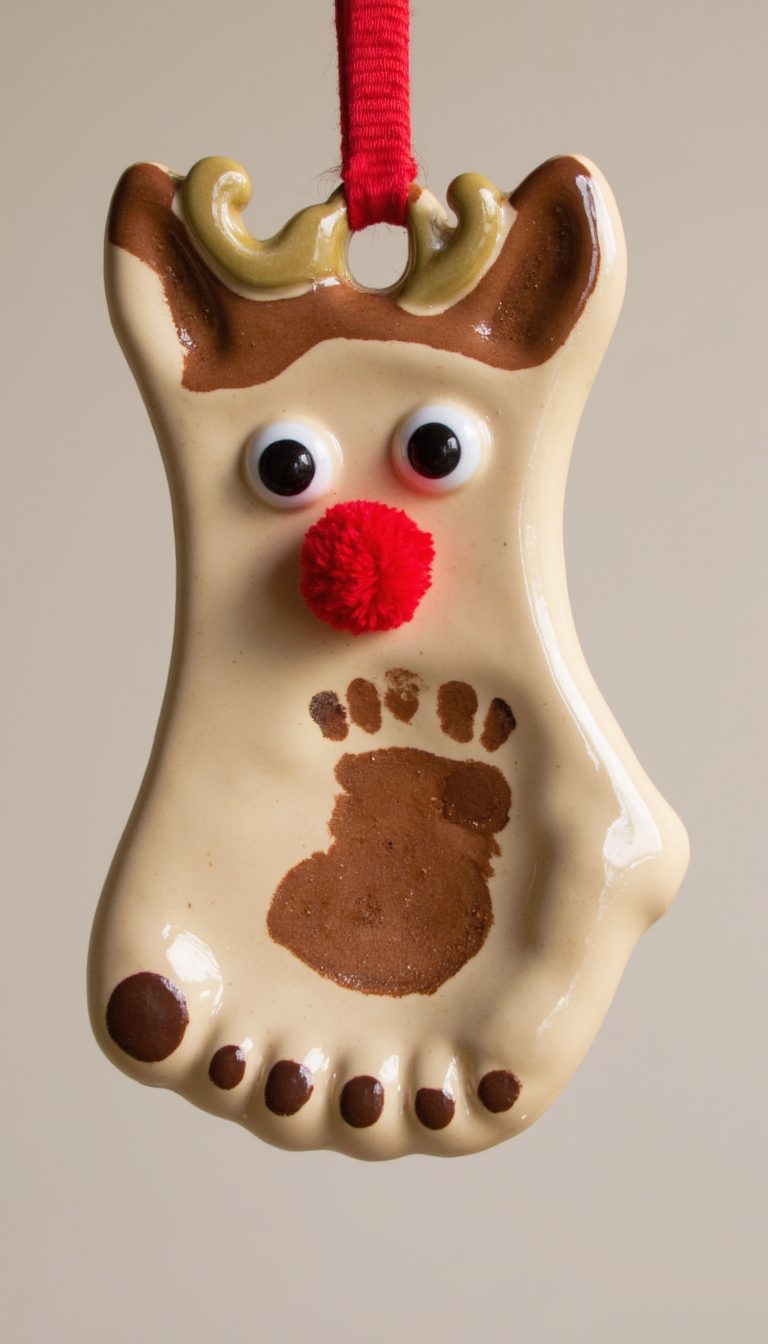 1. Footprint Reindeer Ornament