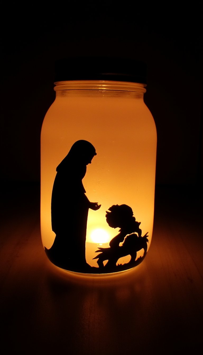 1. Manger Scene Mason Jar Luminary