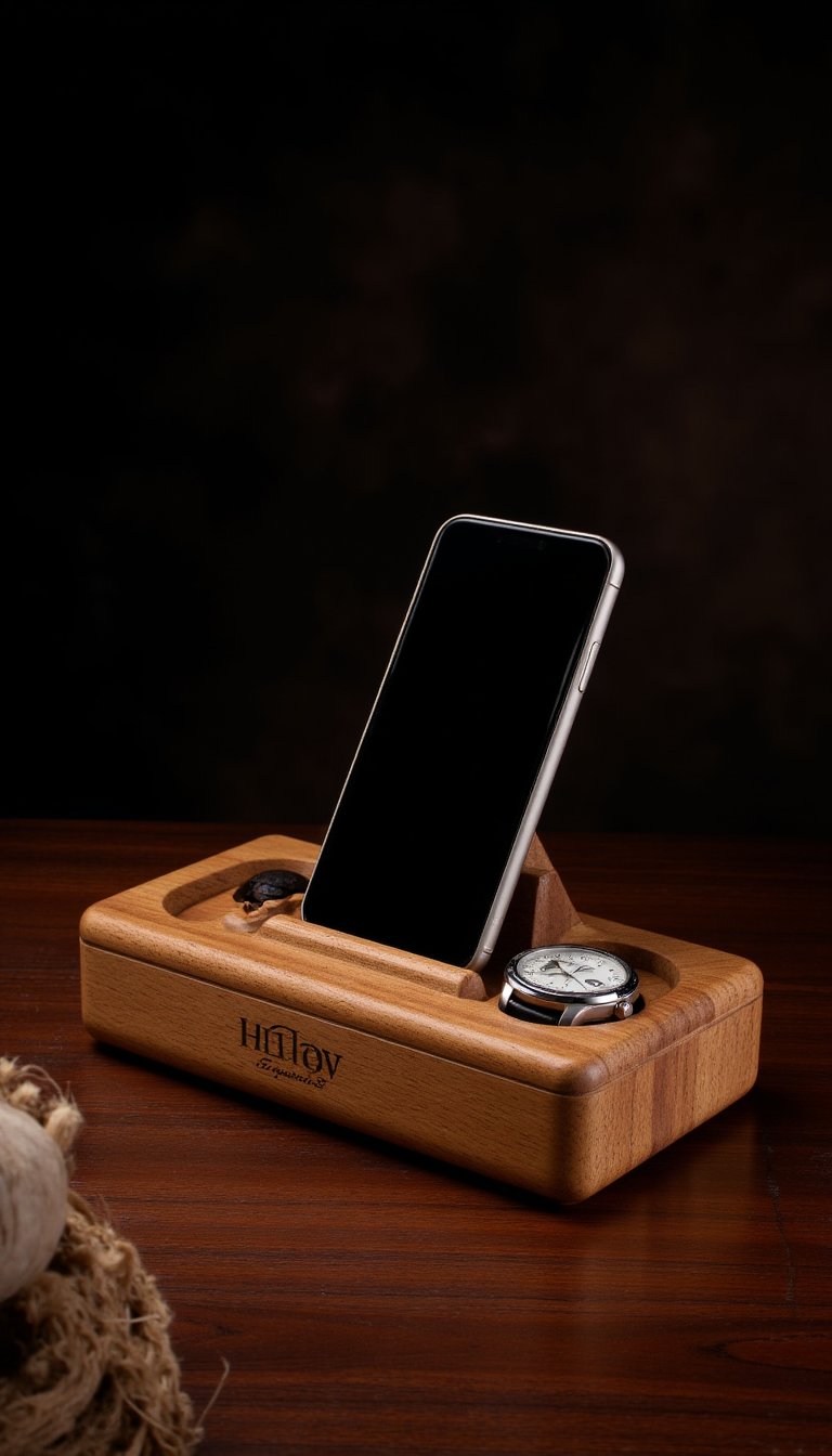 4. Personalized Wooden Phone Docking Station
