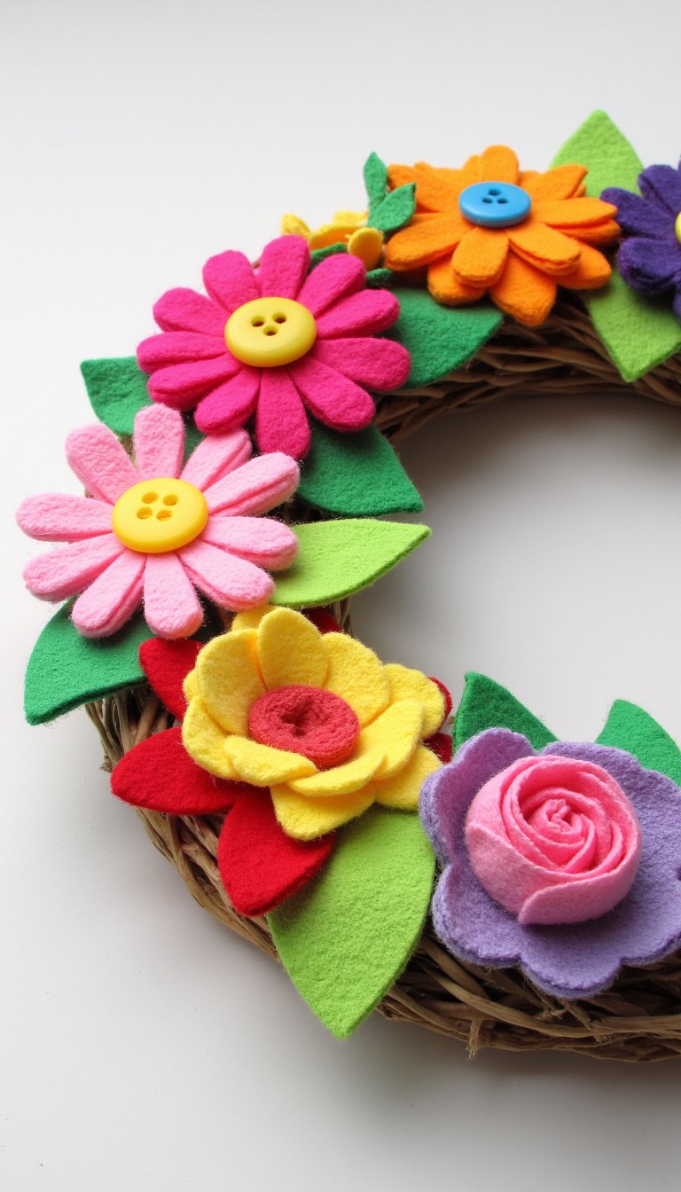 12. Bright Felt Flower Wreath