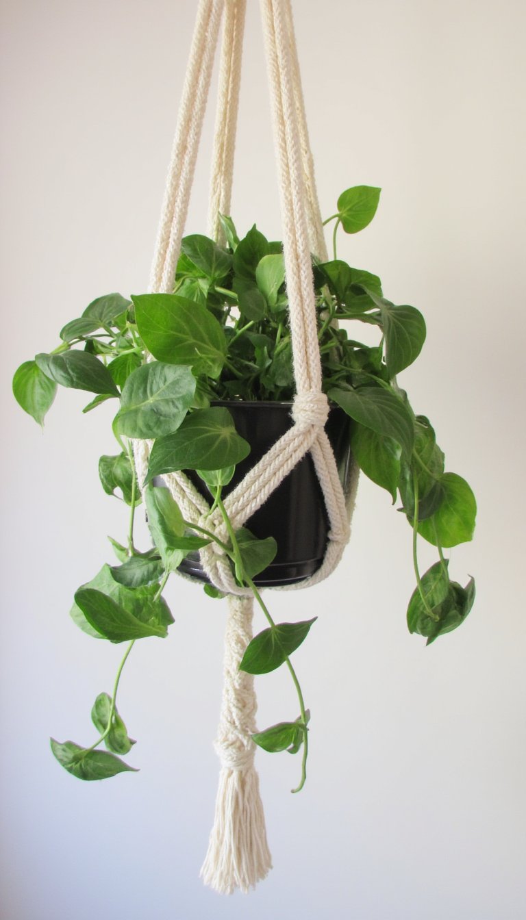 4. A Macramé Plant Hanger for New Greens