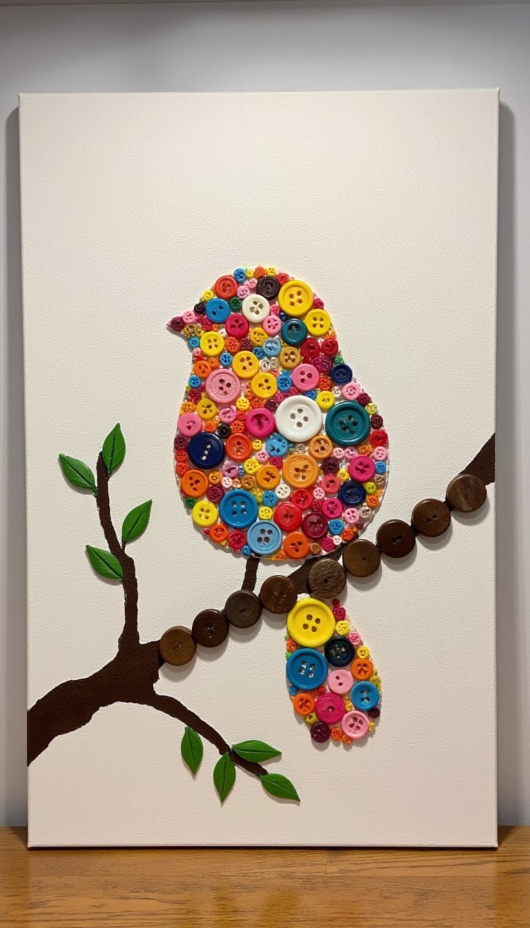 16. Button Bird Canvas Art