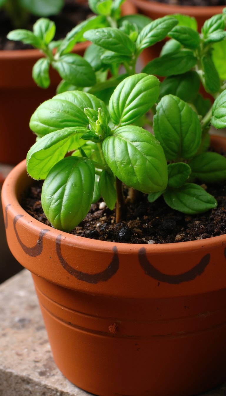 2. A Hand-Painted Terracotta Pot Herb Garden