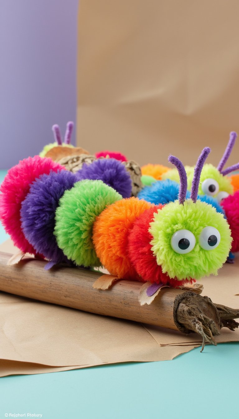 5. Textured Caterpillar Pom-Poms