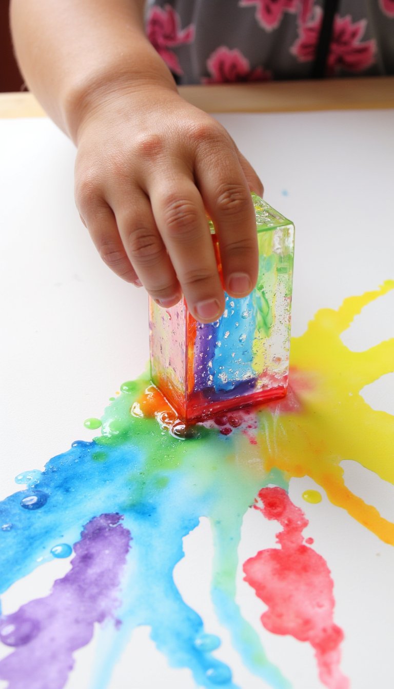 11. Rainbow Ice Cube Painting