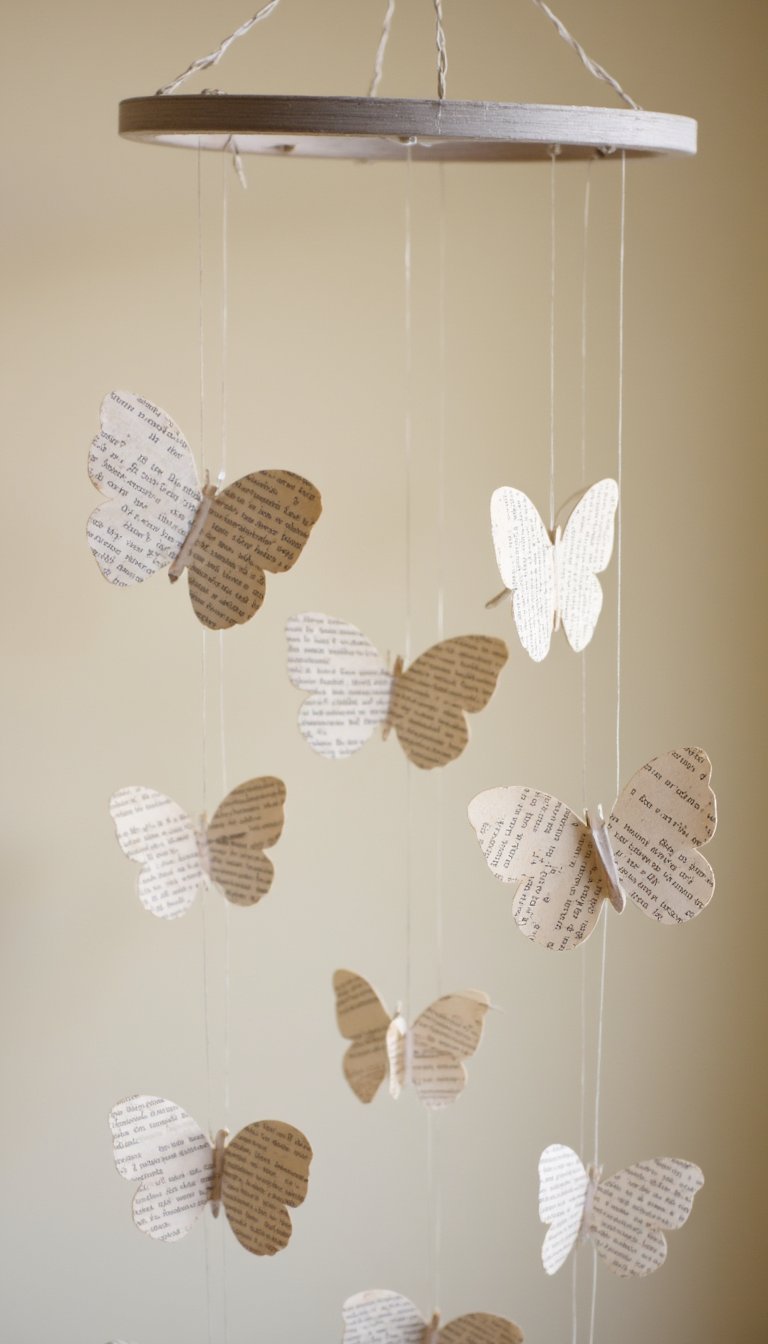 8. Vintage Book Page Butterfly Mobile