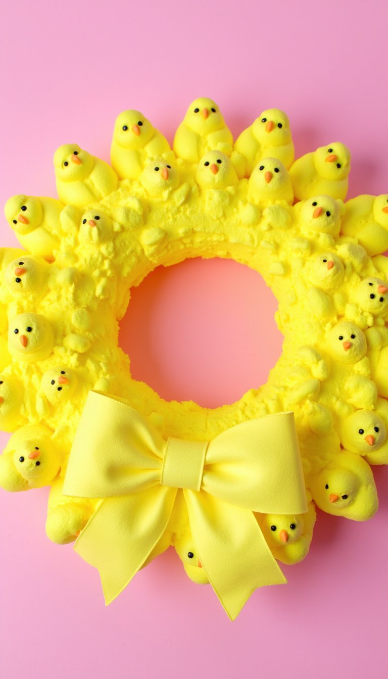 14. A Playful "Peeps" Chick Wreath