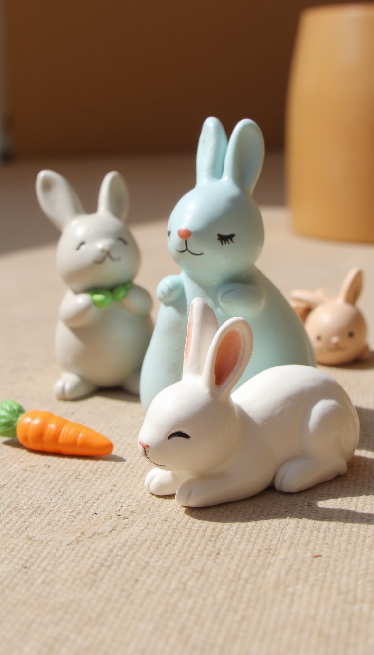 10. Ceramic or Polymer Clay Bunny Figurines