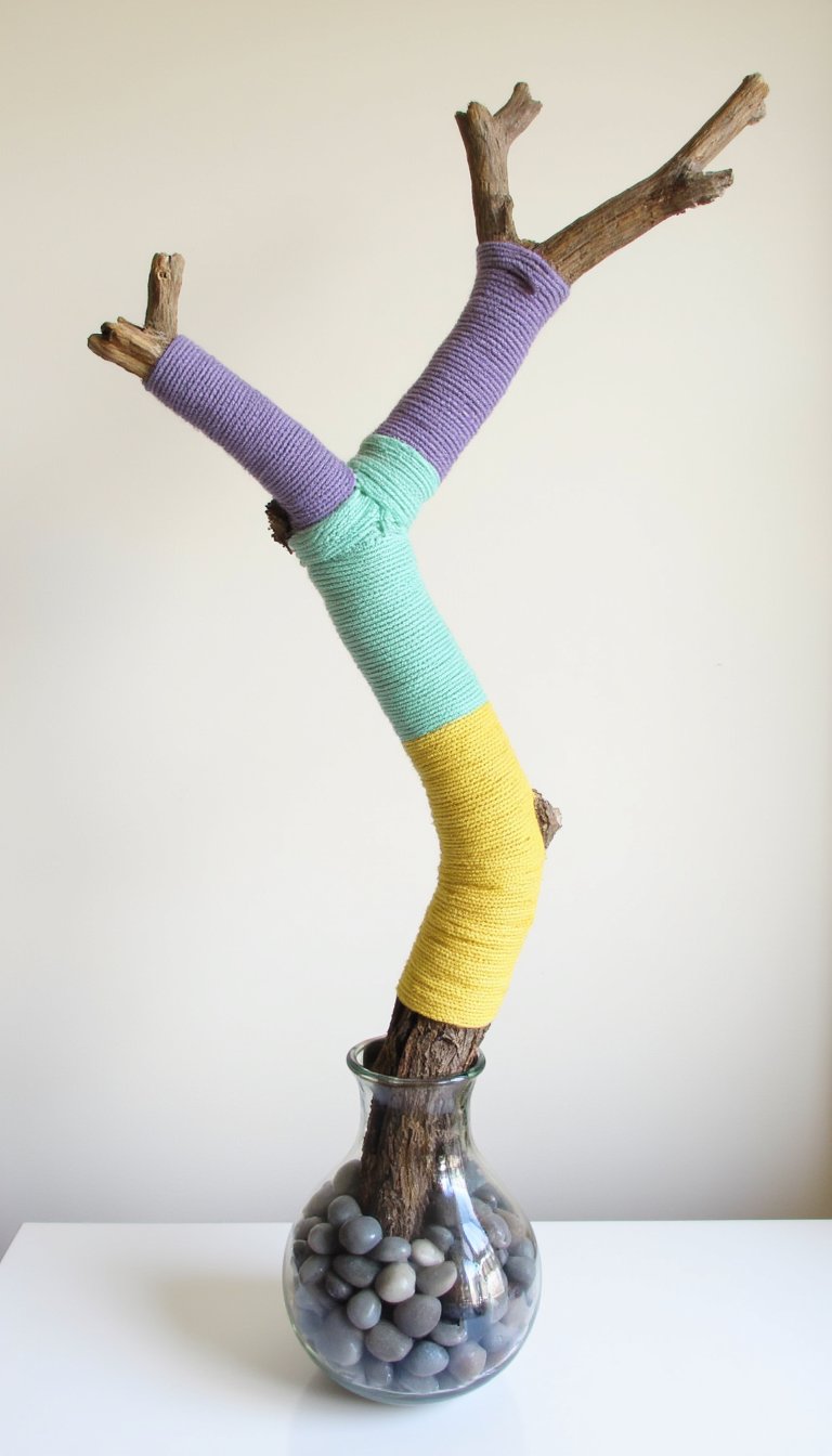 13. "Spring Has Sprung" Yarn-Wrapped Branch Sculpture