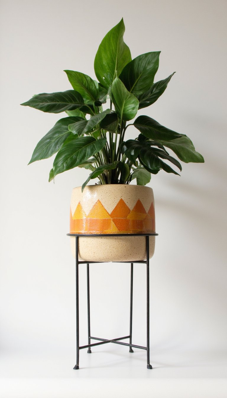 8. A Retro Ceramic Planter on a Stand