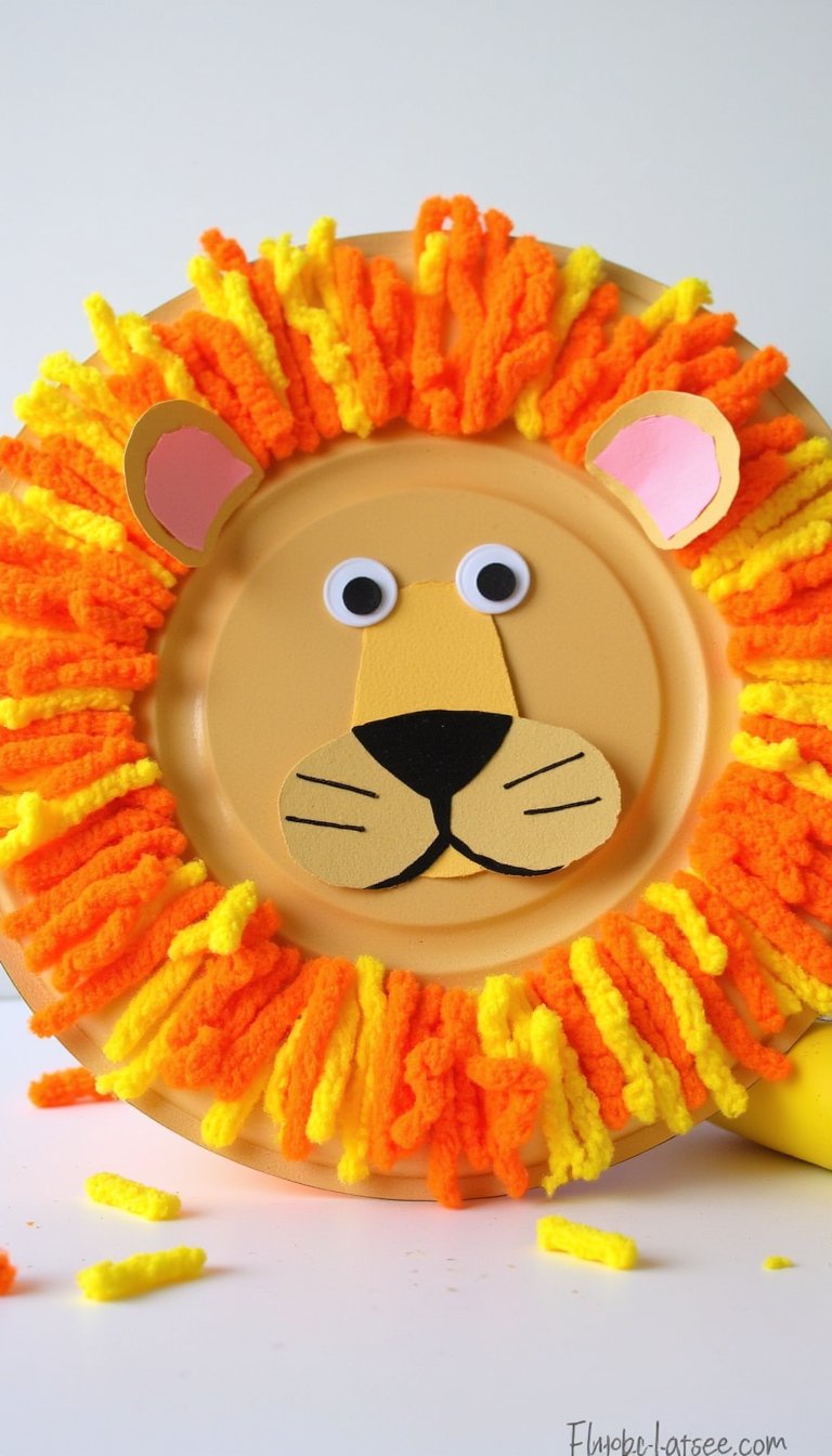 1. Paper Plate Lion with a Yarn Mane