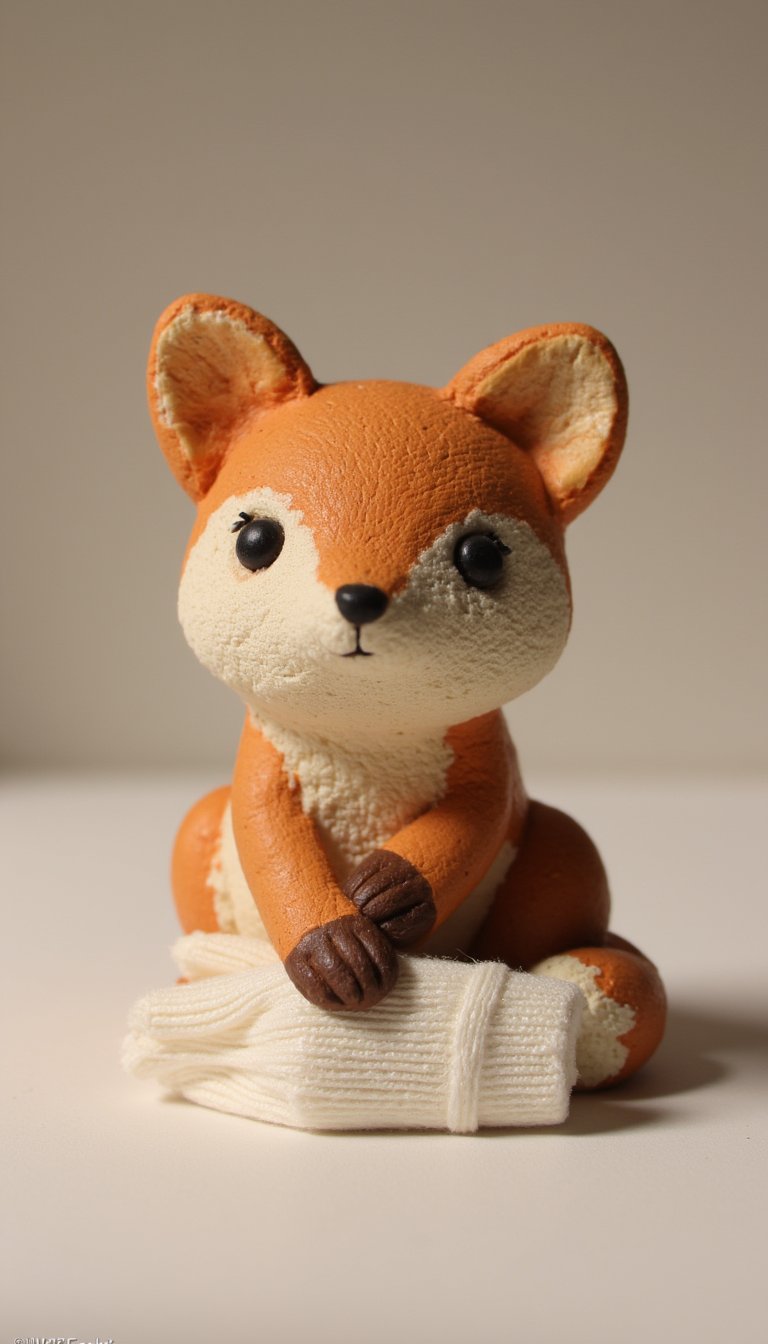 9. Clay Fox Figure with Real Mini Sock